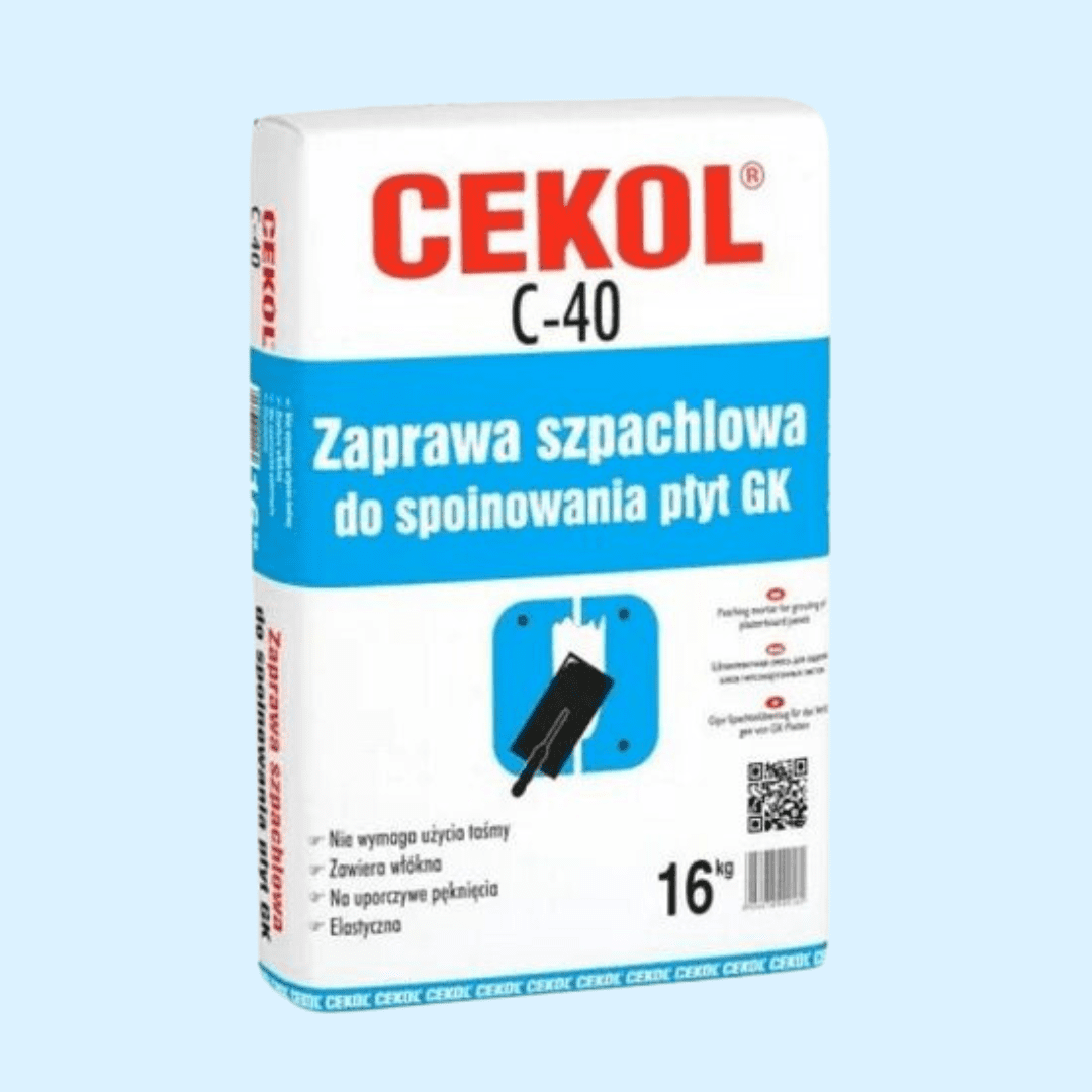 CEKOL C-40, 16KG SPECJALNA ZAPRAWA SZPACHLOWA DO BEZTAŚMOWEGO SPOINOWANIA PŁYT G-K